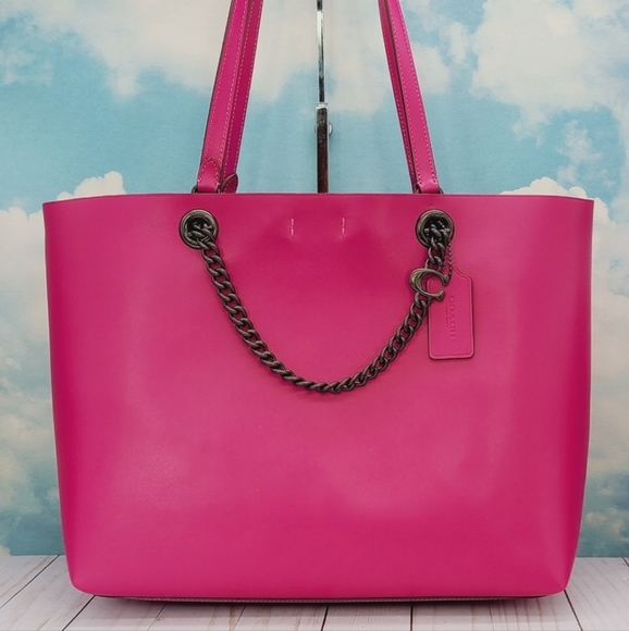 COACH Signature Chain Central Tote Cerise - Picture 1 of 11